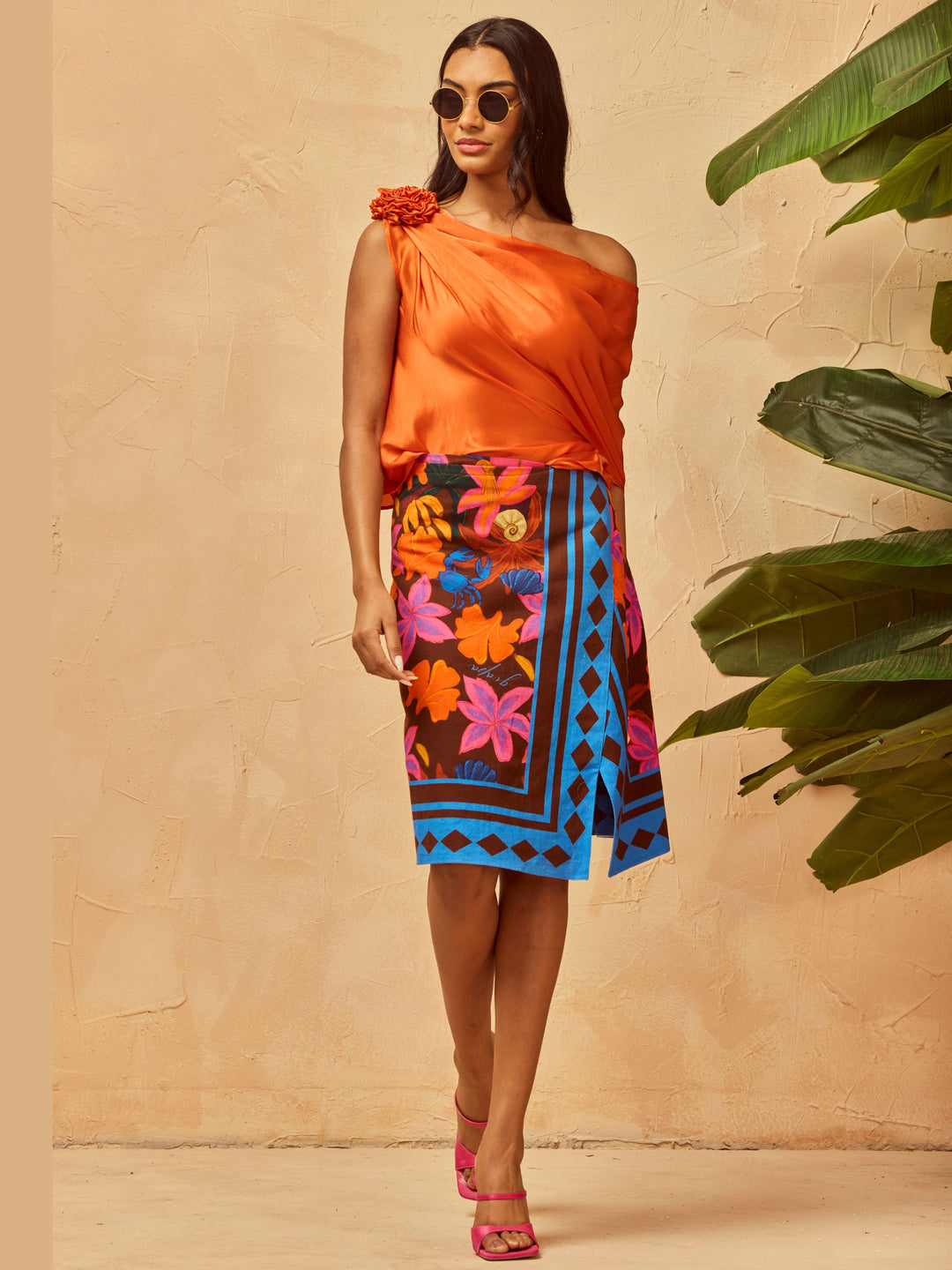 TANGERINE FLOWER SILK TOP