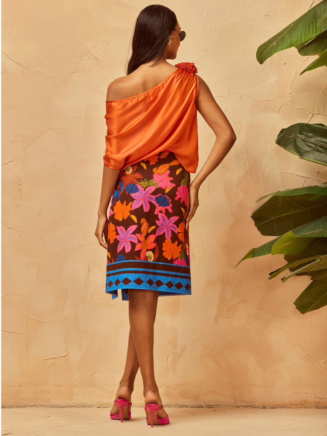 TANGERINE FLOWER SILK TOP
