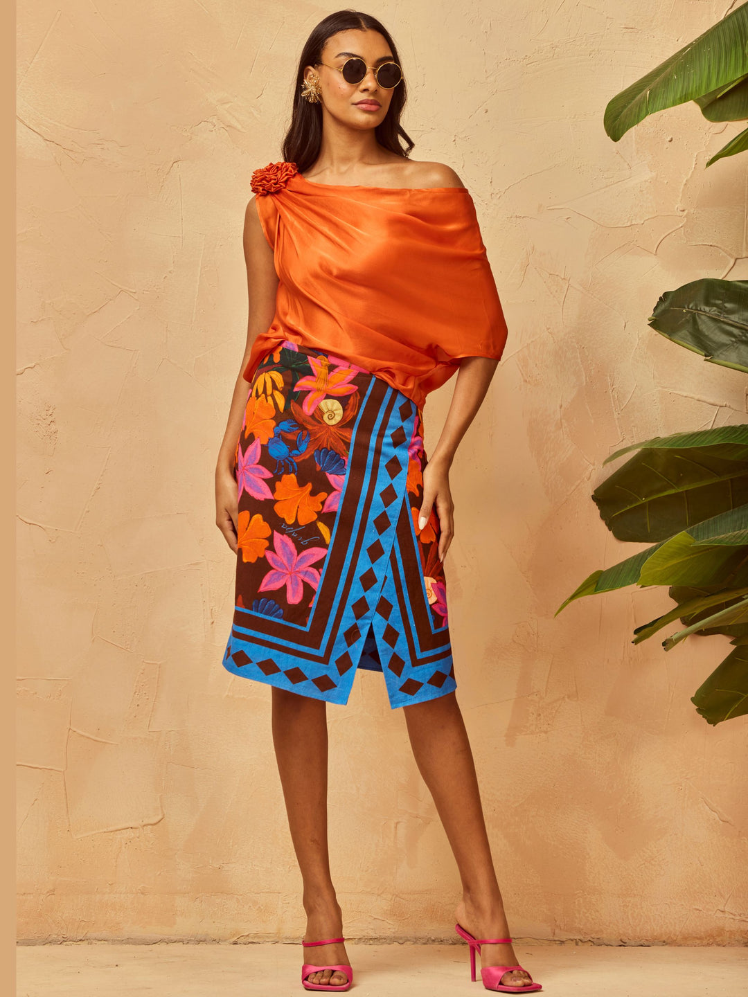 TANGERINE FLOWER SILK TOP
