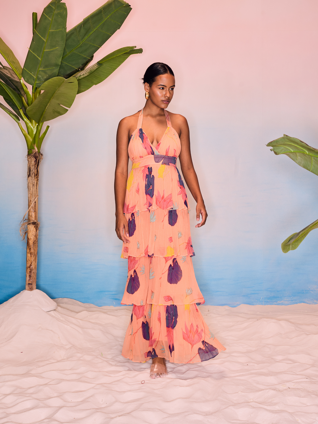 Mallika Four Layered Halter Maxi