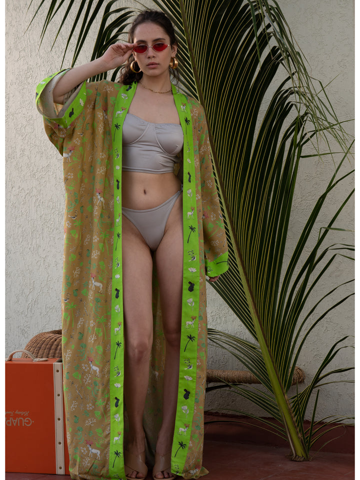 Parrot Scarf Kimono Robe