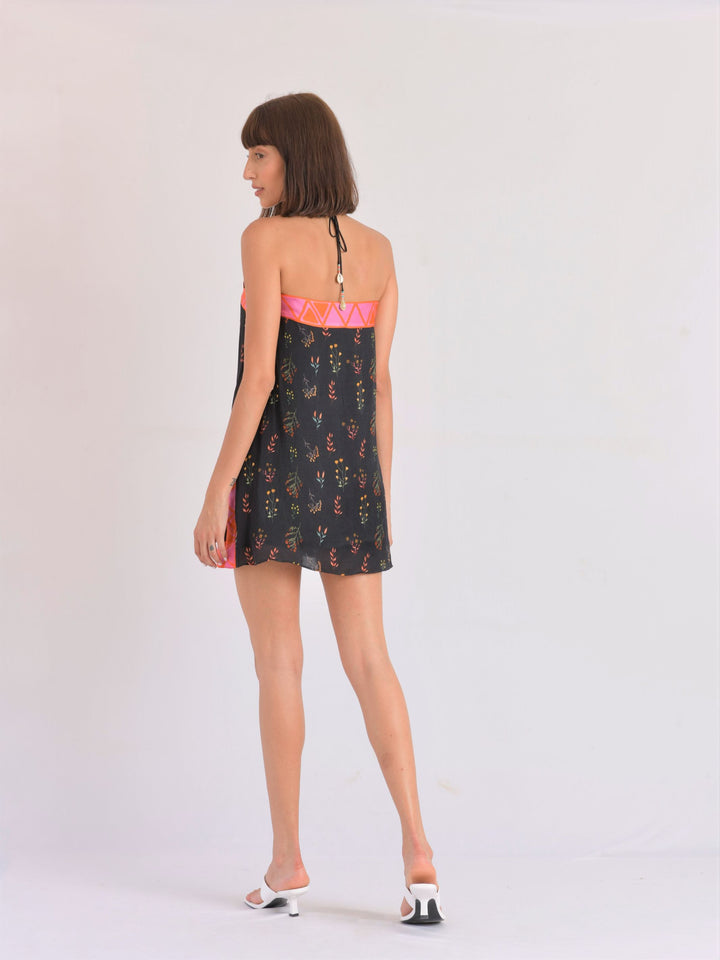 Malia Scarf Halter Mini Dress (Black)