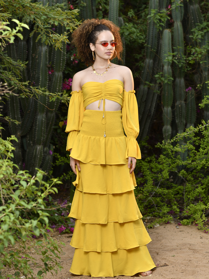 Marigold Ruched Bustier Top & Skirt