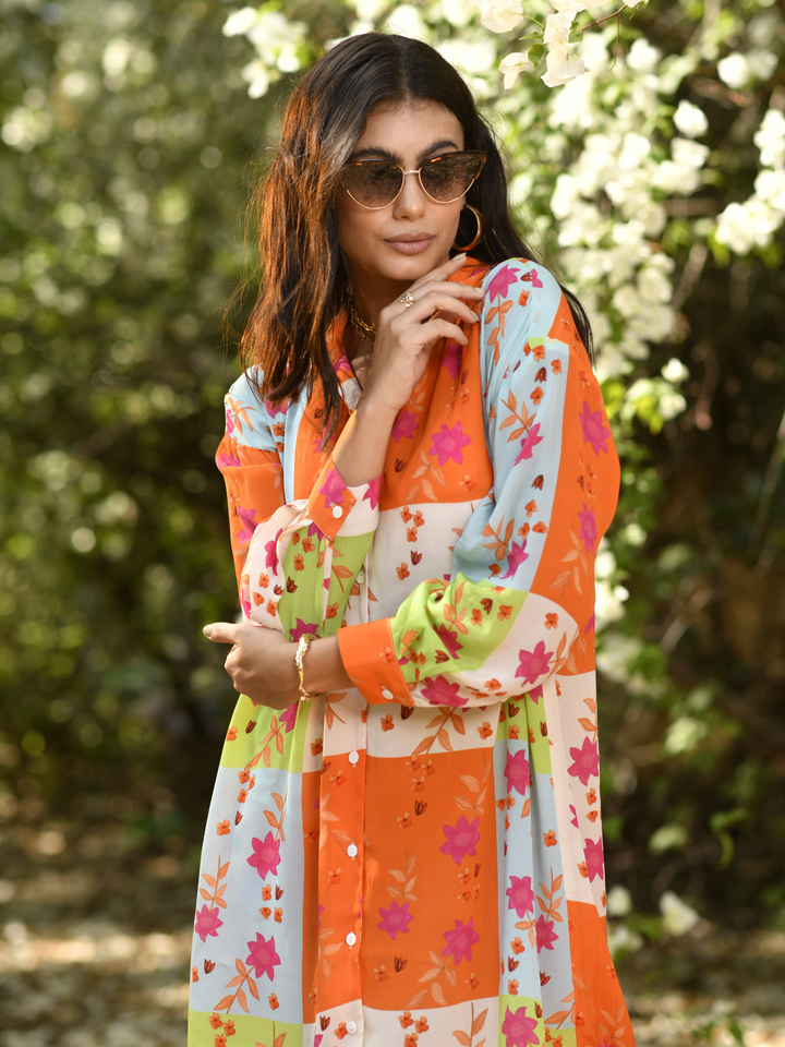 Azlea Patchwork Beach Button Down & Palazzo Set