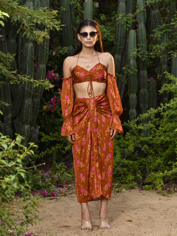 Camellia Ruched Bustier Top & Sarong Skirt
