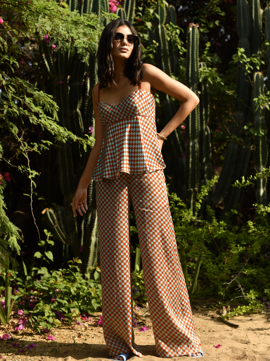 Moon Cactus Peplum Top and Pants Set