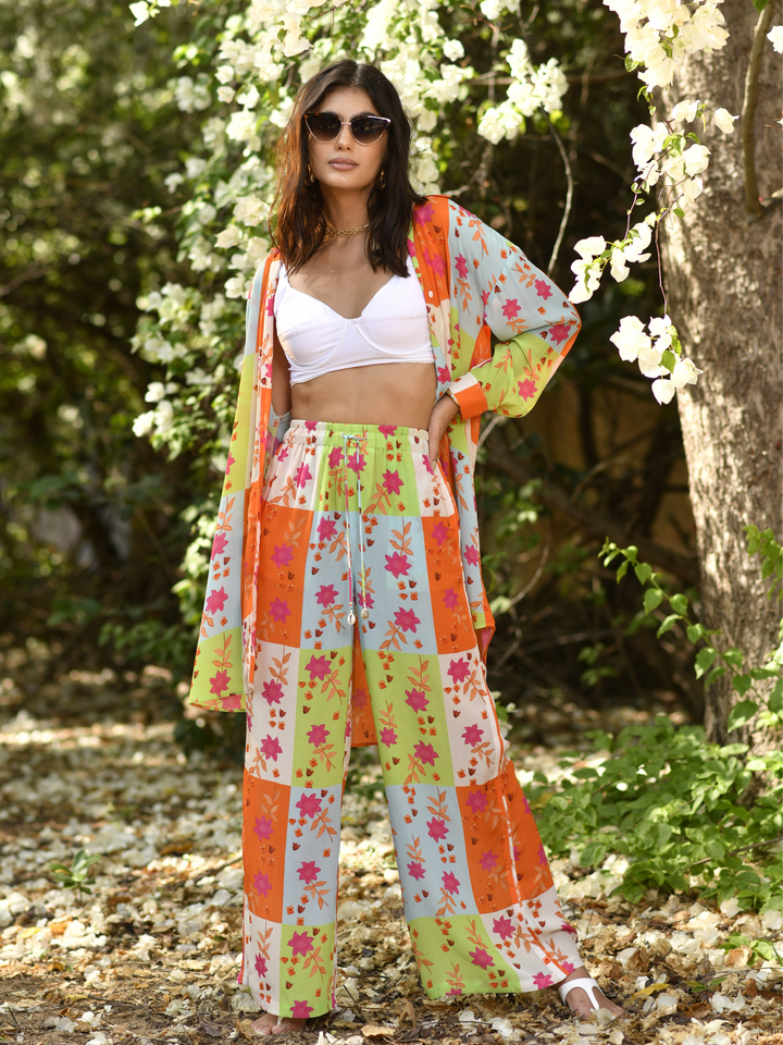 Azlea Patchwork Beach Button Down & Palazzo Set