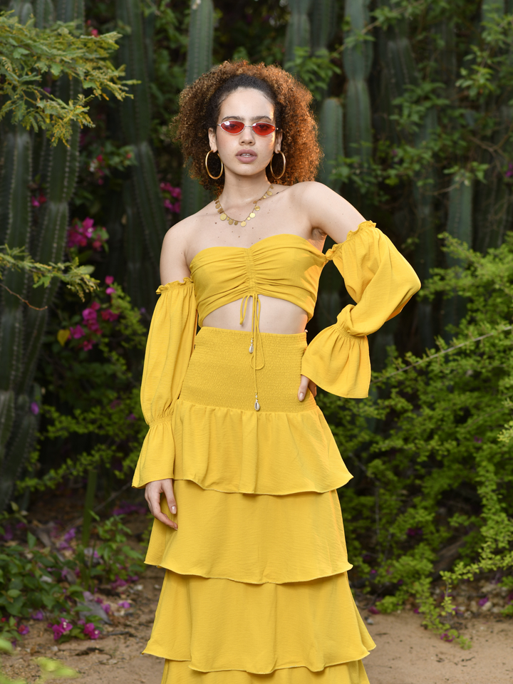 Marigold Ruched Bustier Top & Skirt